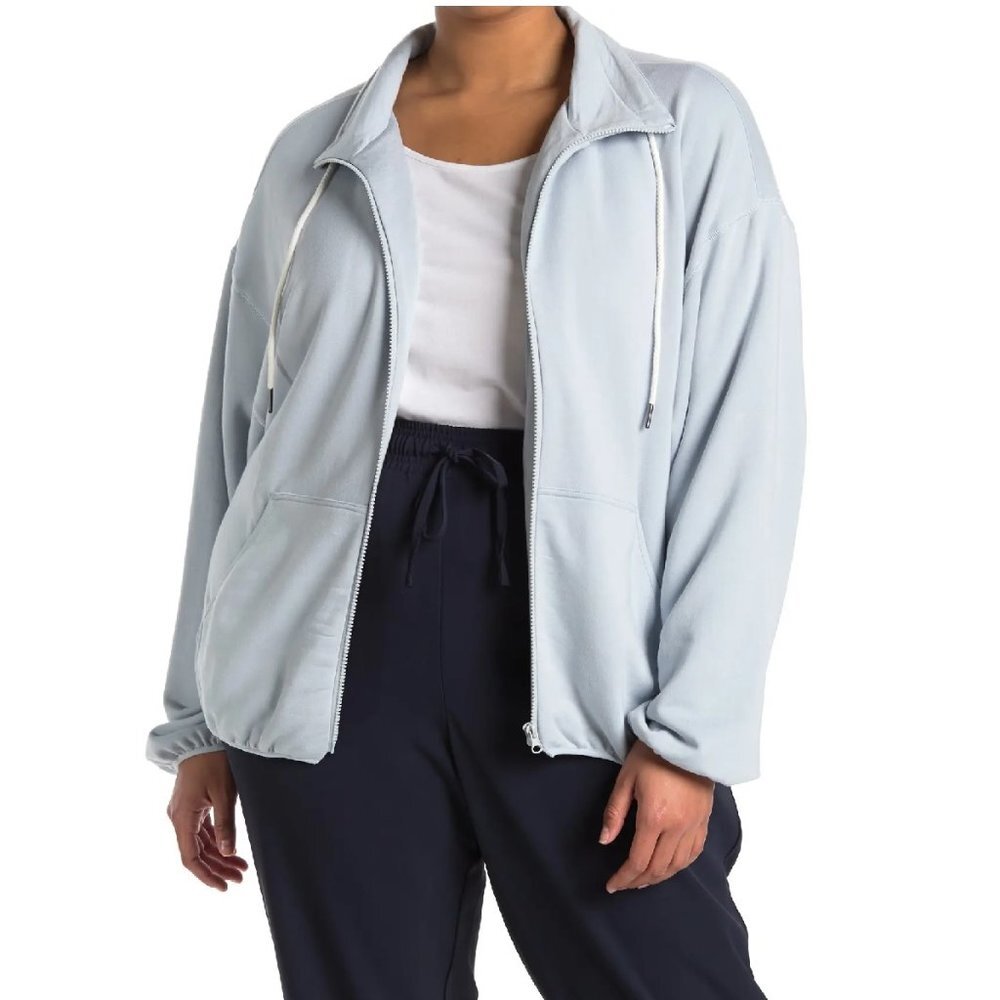 MELLODAY Draw Cord Mock Neck Zip Front Sweatshirt